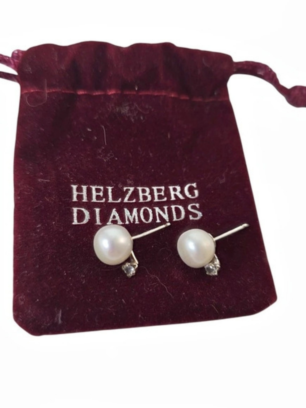 Helzberg Diamonds Cultured Pearl & Crystal Stud Earrings in Sterling Silver